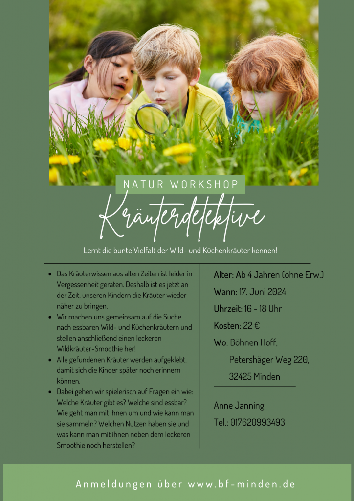 Kräuterdetektive - Ein Naturworkshop für Kinder auf dem Bauernhof Böhnen Hoff in Minden