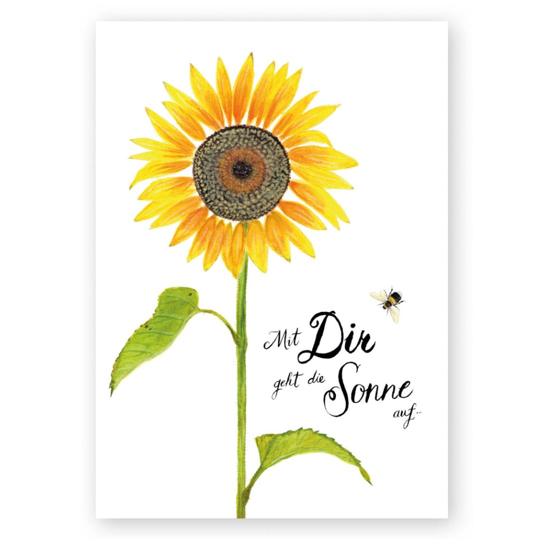 Wunderschöne Postkarte Sonnenblume mit Spruch